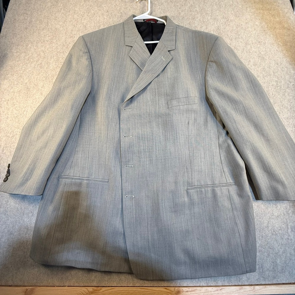 Pierre Cardin Mens Gray 4 Button Blazer Pleated Cuffed Pants Suit Set 54R 48W